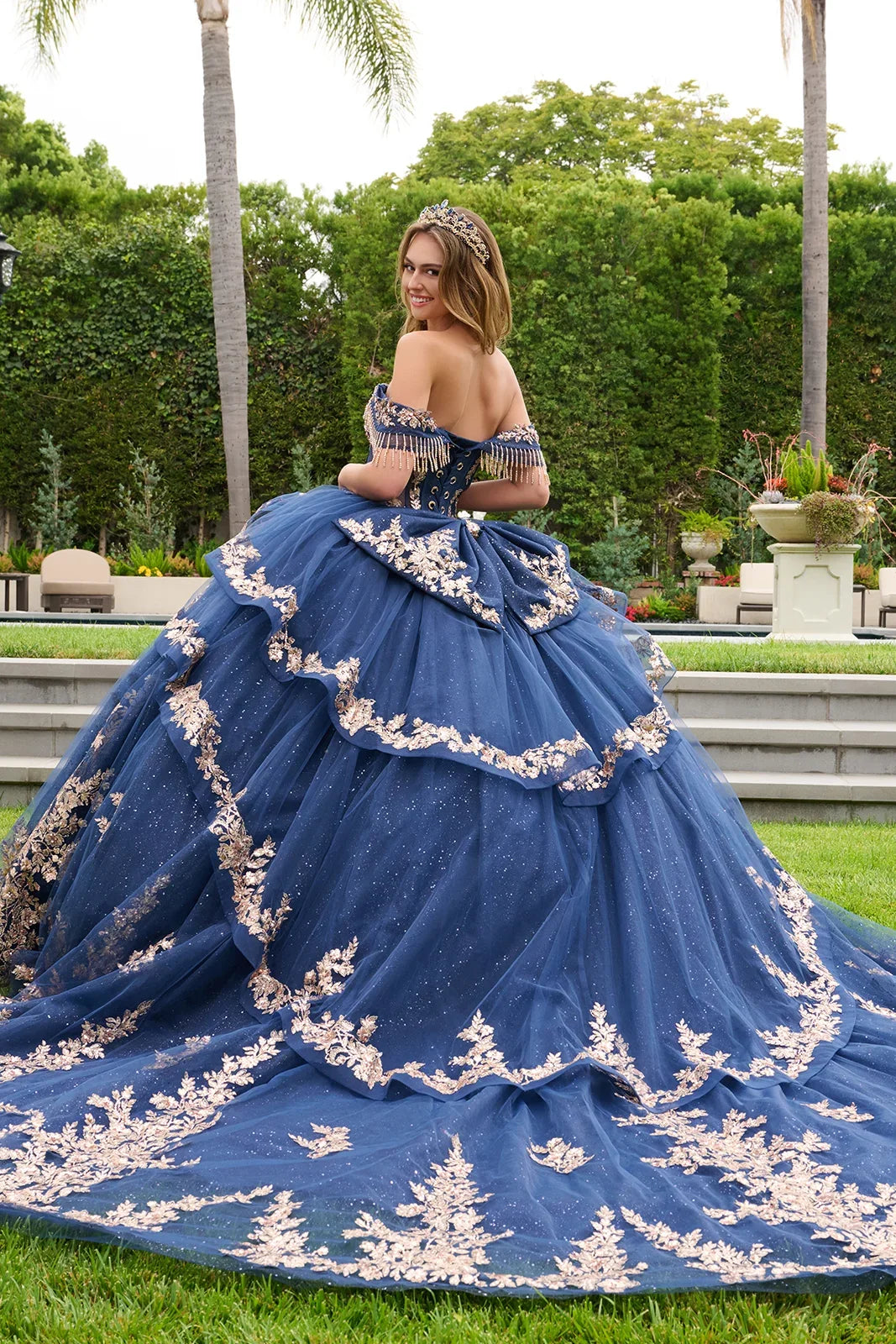 Off-the-Shoulder Fringe Ball Formal Gown | Elizabeth K GL3857