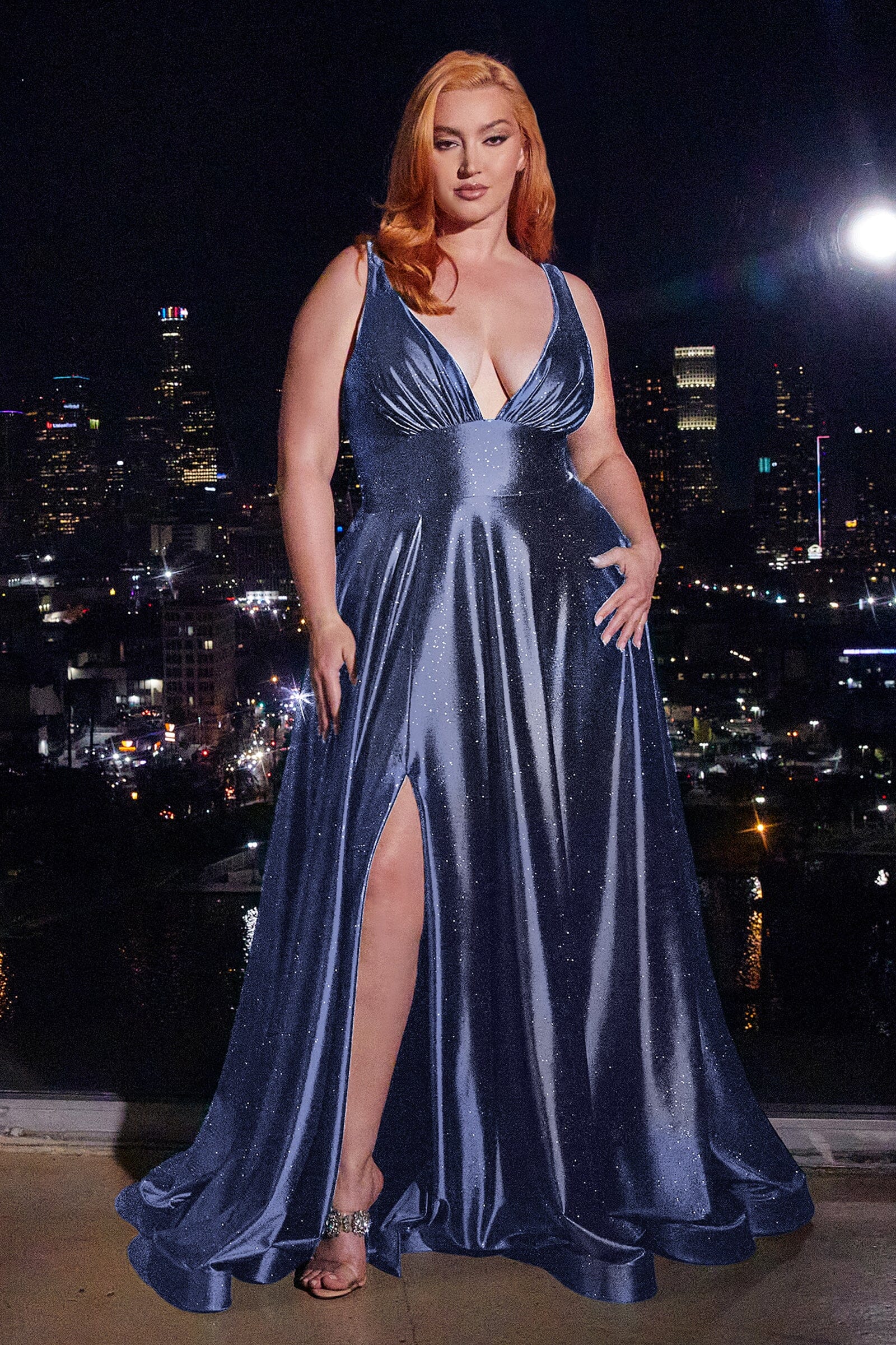 Glitter Satin Sleeveless A-line Gown by Ladivine CC2349