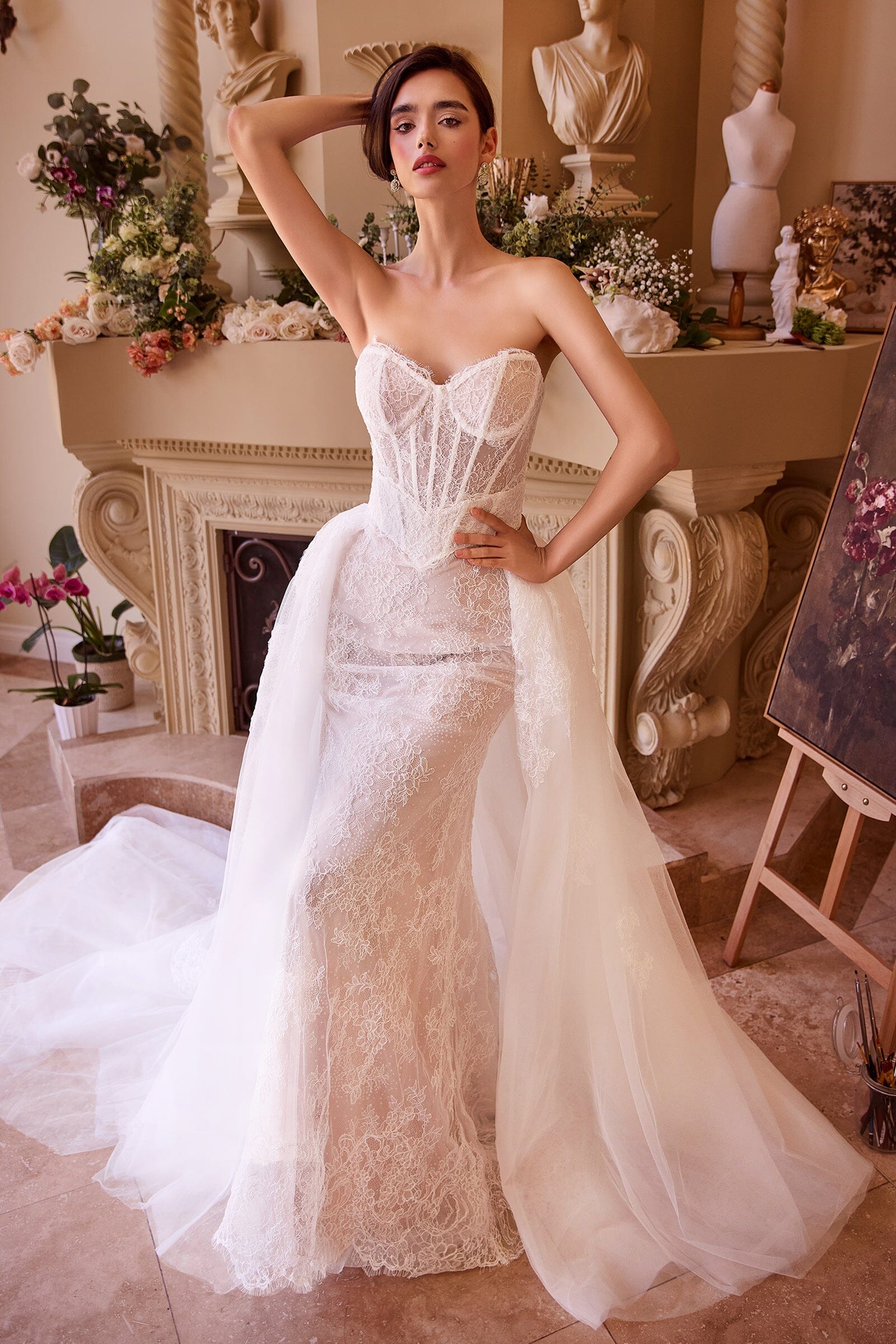 Lace Strapless Overskirt Bridal Gown by Ladivine WL044