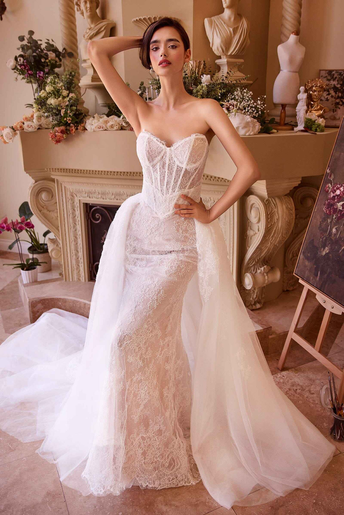 Lace Strapless Overskirt Bridal Gown by Ladivine WL044