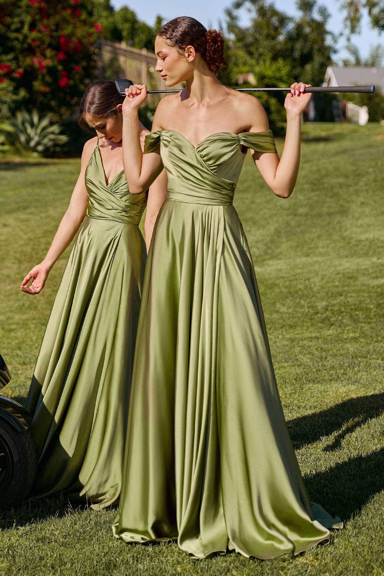 Long Off Shoulder A-line Satin Dress by Ladivine 7493