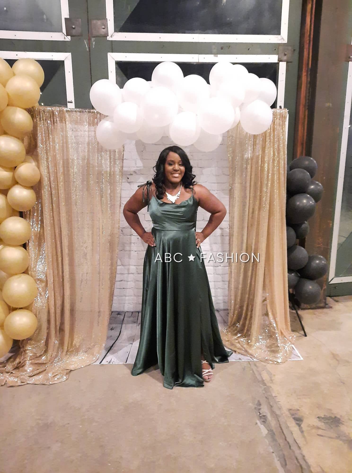 Long Satin Sleeveless Cowl Slit Dress by Ladivine BD104