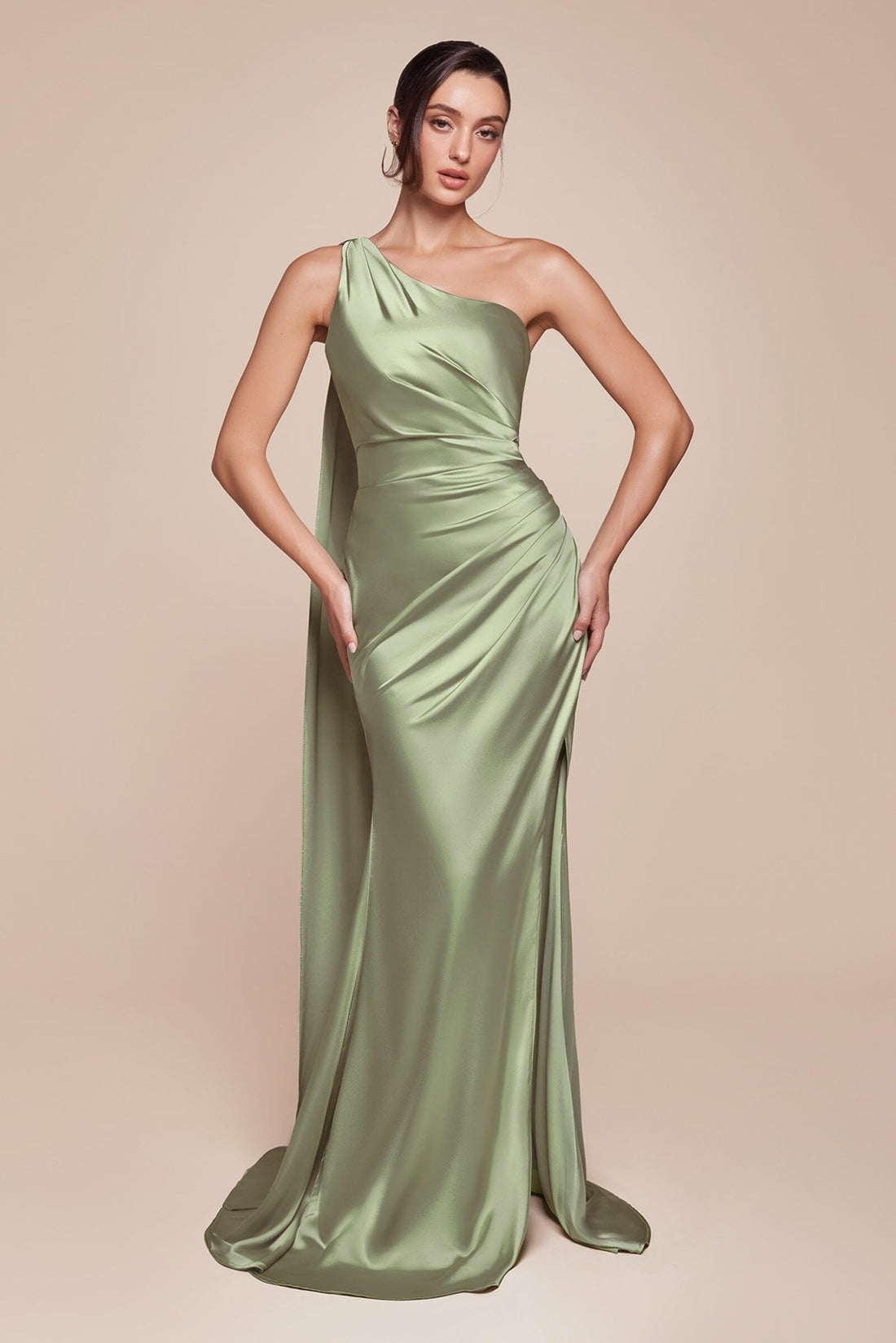 i sateng Fitted One-Shoulder Slit Gown | Ladivine by Cinderella Divine - Style LA7454