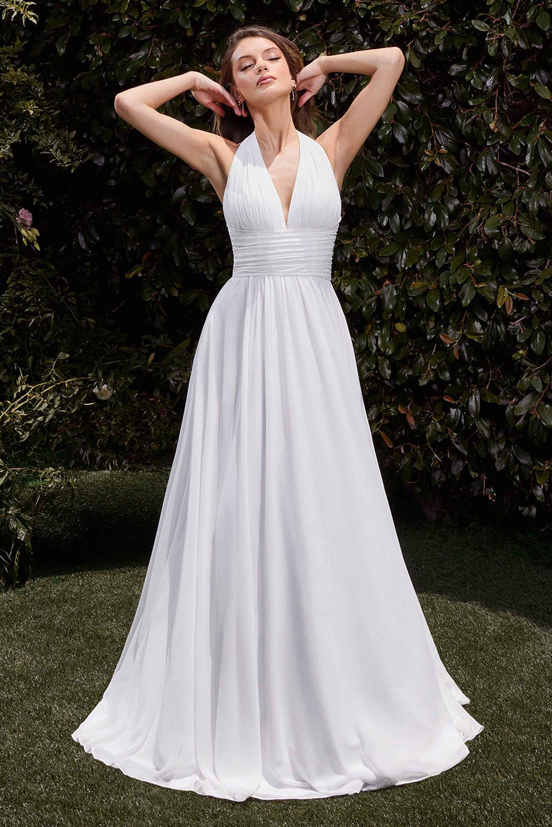 Satin White Halter A-line Gown by Ladivine CD372W