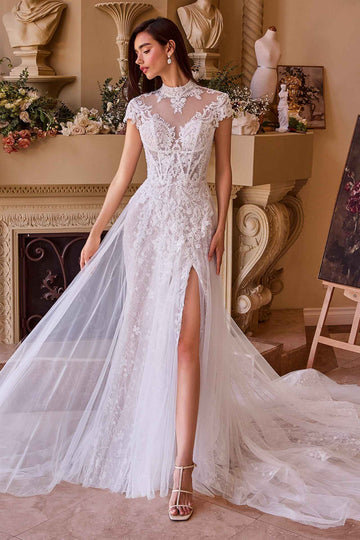 Short Sleeve A-line Bridal Gown by Ladivine WL035