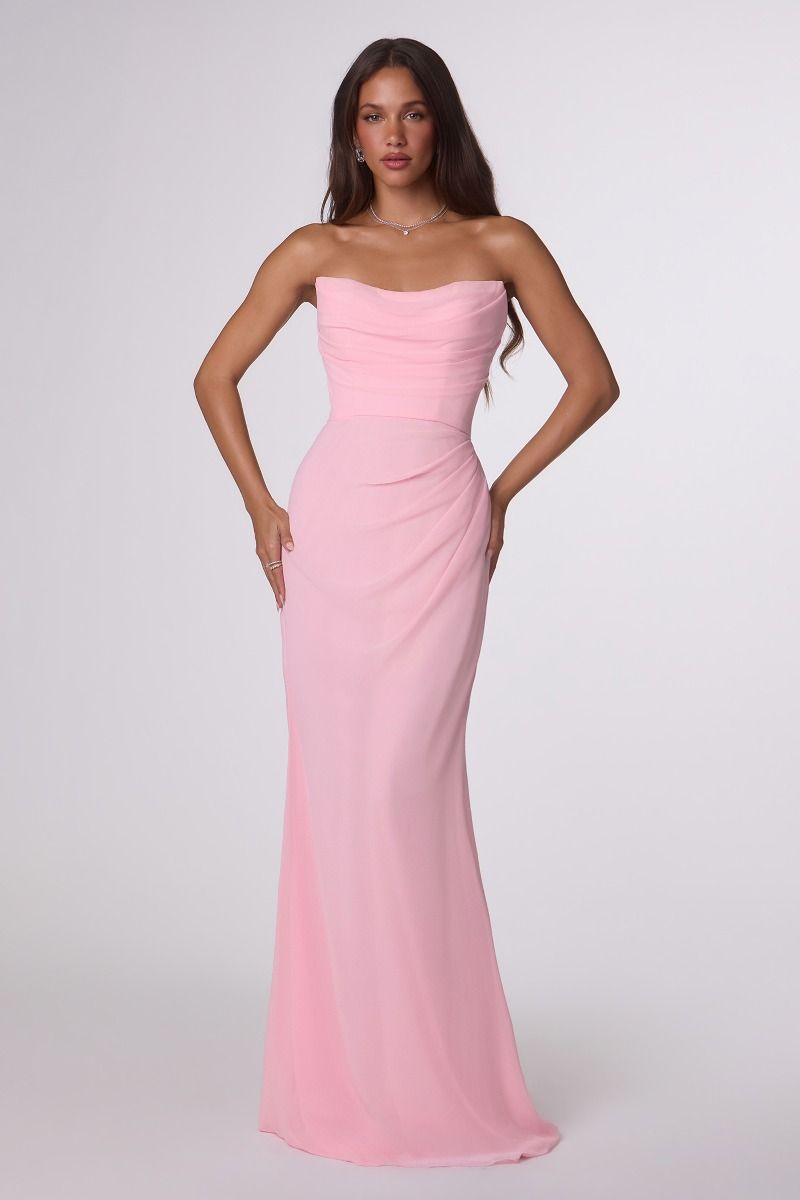 Chiffon Fitted Long Strapless Dress by Amoris T702