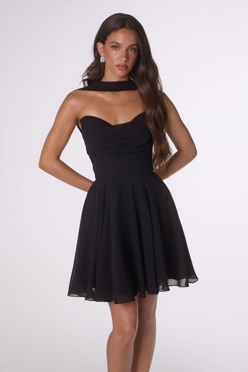Chiffon Short Strapless Dress by Amoris T709