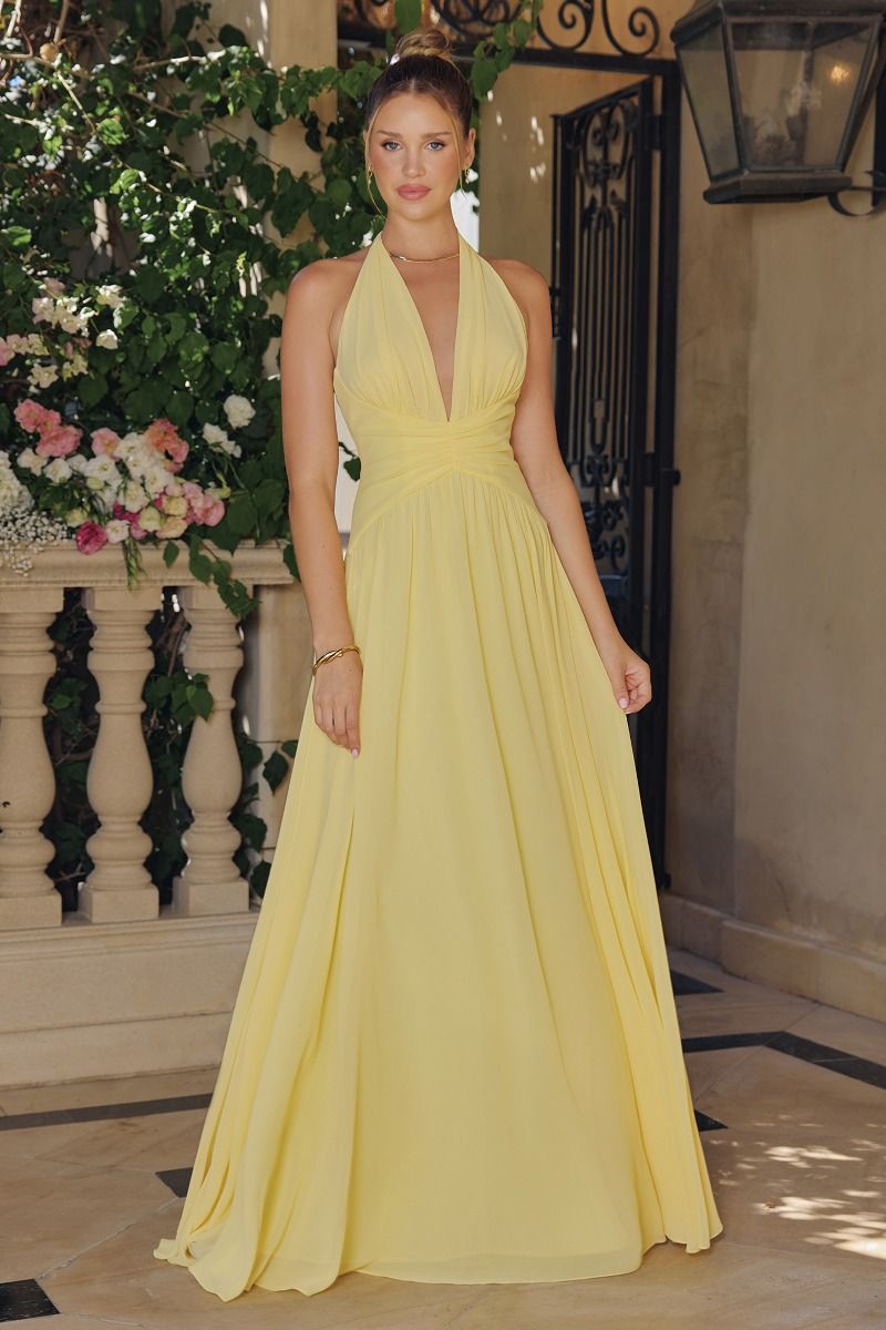 Chiffon Halter V-Neck A-line Gown by Amoris T715