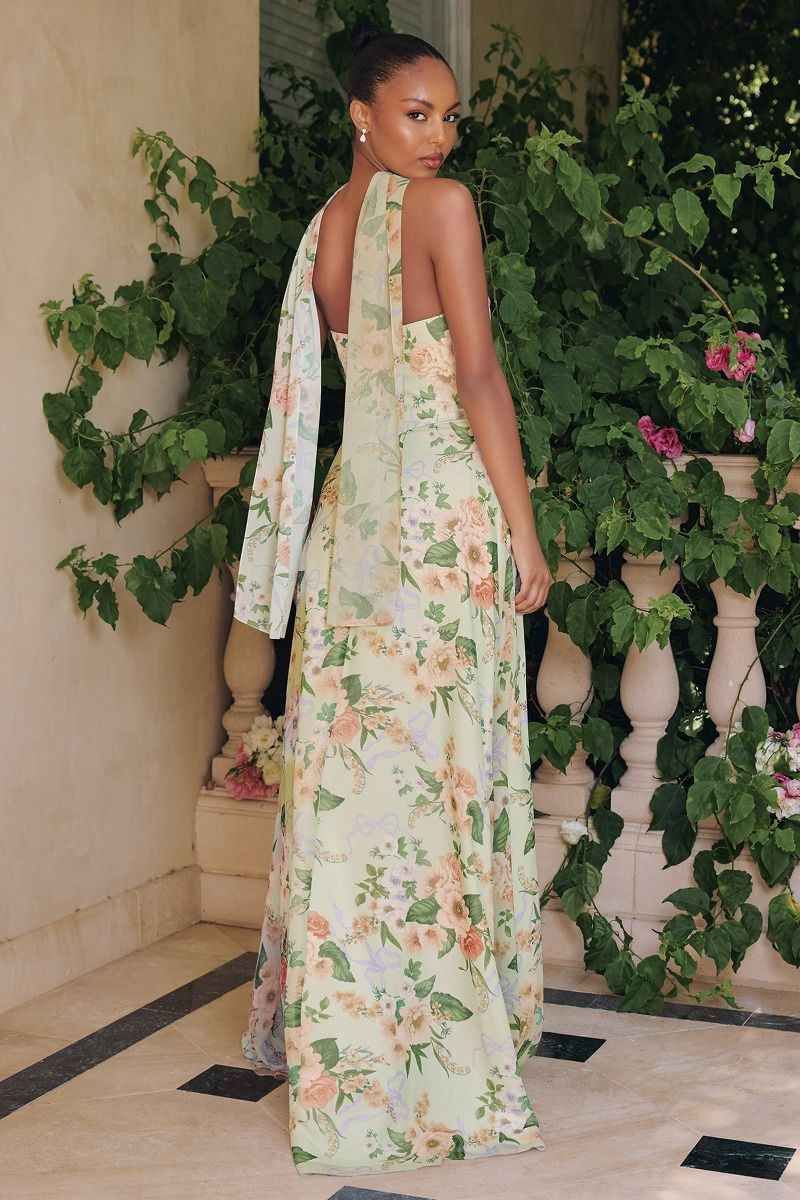 Floral Print Strapless A-line Gown by Amoris T717
