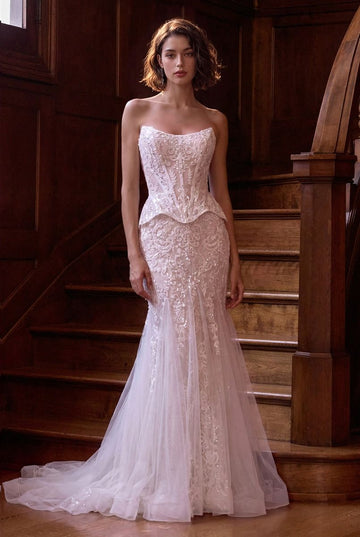 White Strapless Mermaid Evening Dress | Ladivine WL091